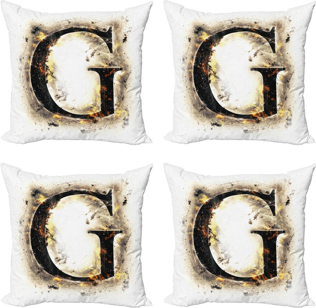 ABAKUHAUS Buchstabe G Kissenbezug Set (4 Stück), Blaze Alphabet Burnt, Moderner Doppelseitiger Digitaldruck, 40 cm x 40 cm, Tan-Schwarz-Gelb
