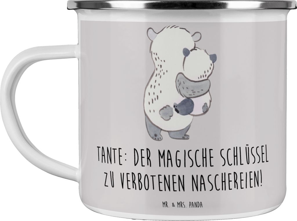 Mr. & Mrs. Panda Emaille Tasse Zauberhafte Tante - Grau Pastell - Geschenk, Nichte, Campingtasse, Haferl, persönliche Erinnerungen, Neffe, Freude,...