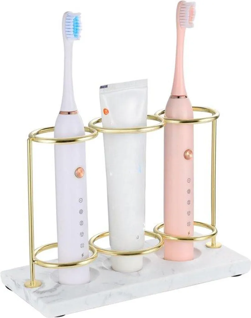 Organiseur en résine 3 compartiments blanc doré pour brosse à dents