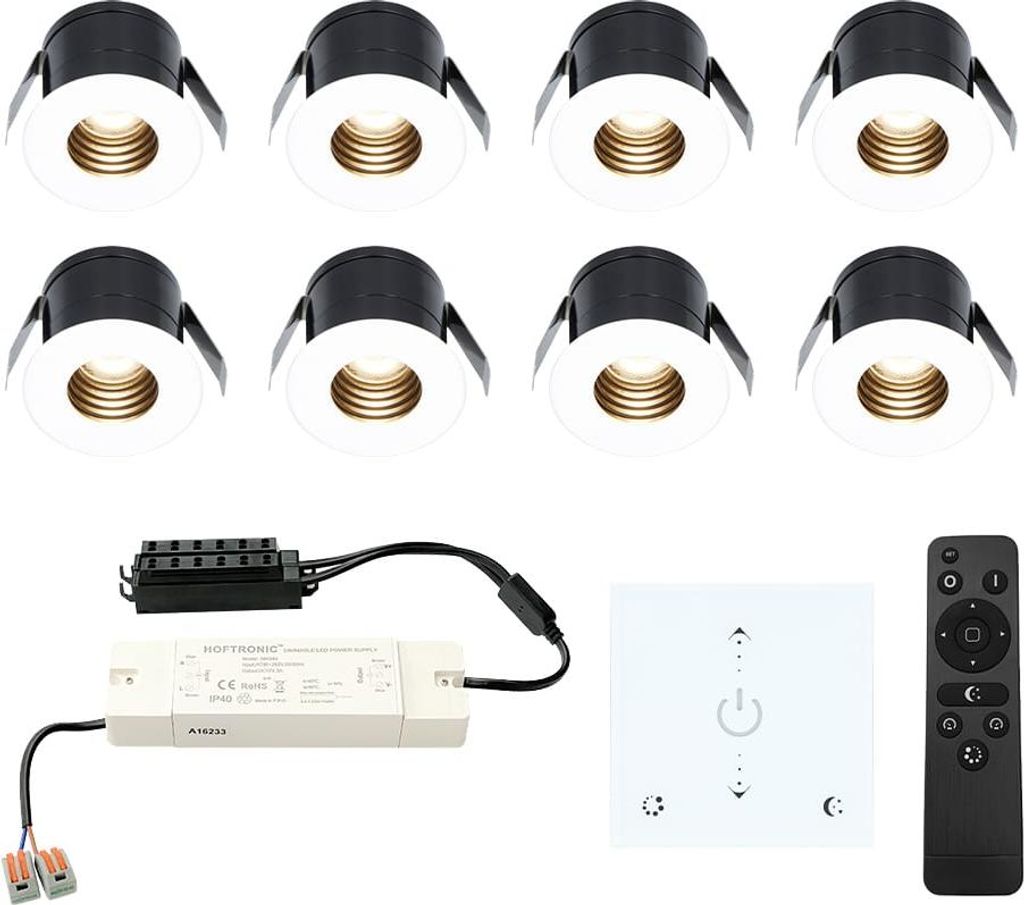hoftronic Betty LED Mini Einbaustrahler 3W 12V 2700K IP44 Weiß 8er Set