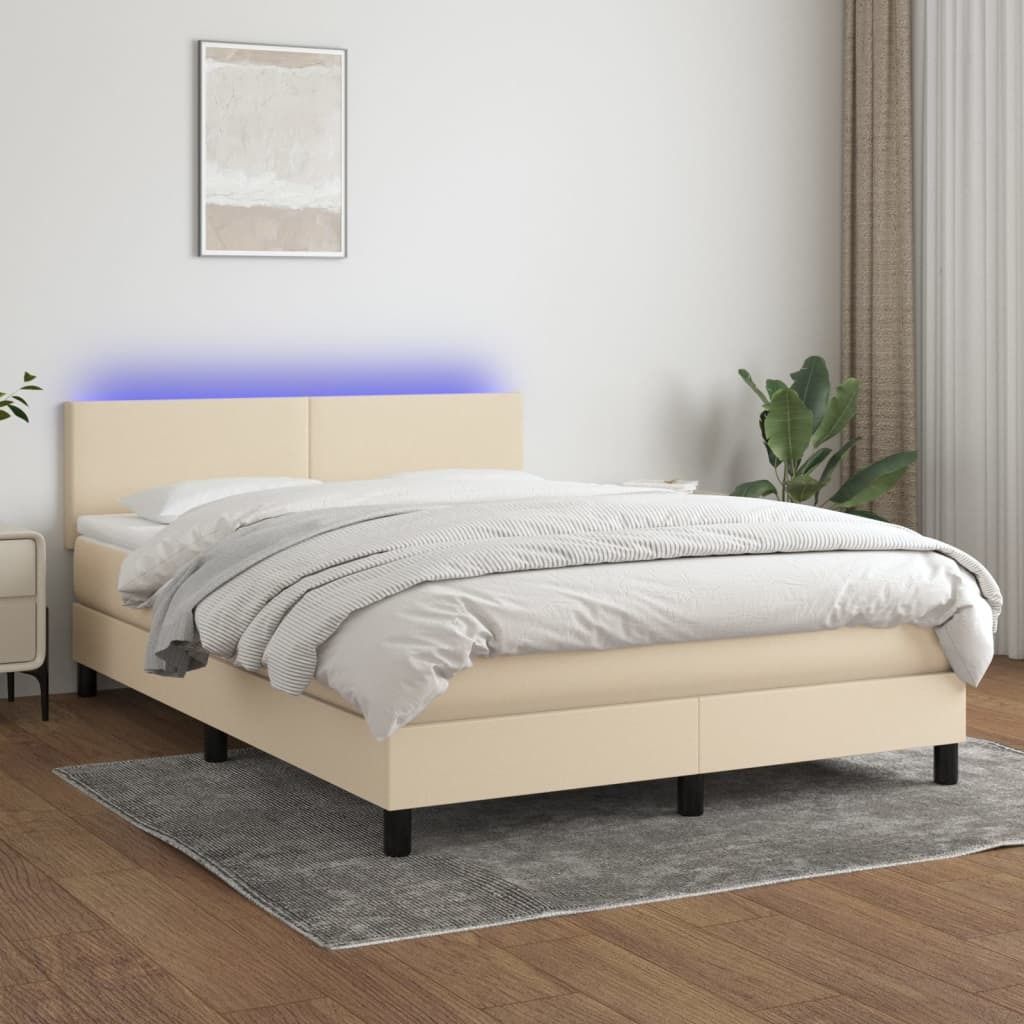 Boxspringbett mit Matratze & LED Creme 140x190 cm Stoff , Klassische Betten Design 2024