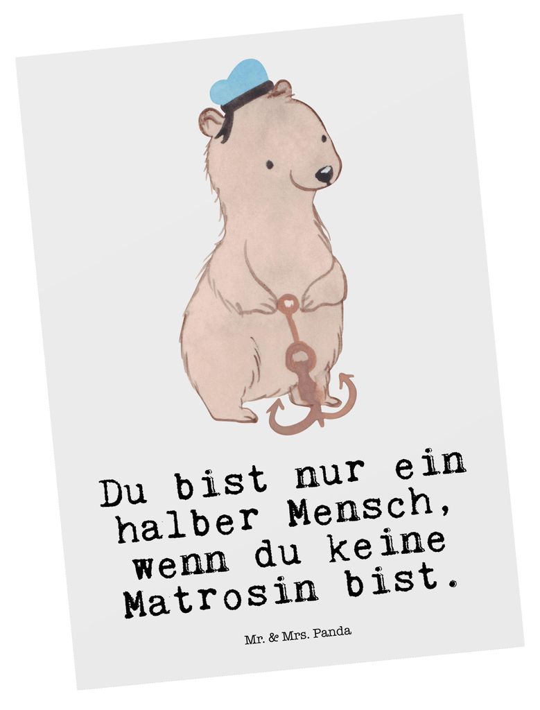 Mr. & Mrs. Panda Postkarte Matrosin Herz - Weiß - Geschenk, Spruch, Fotokarte, Witzig, Ansichtskarte, Seeleute, Grußkarte, Motivkarte, Postkarten...