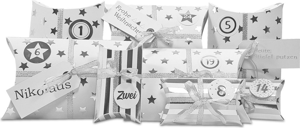 DIY Adventskalender zum Befüllen HoHoHo Metallic, weiß, silber