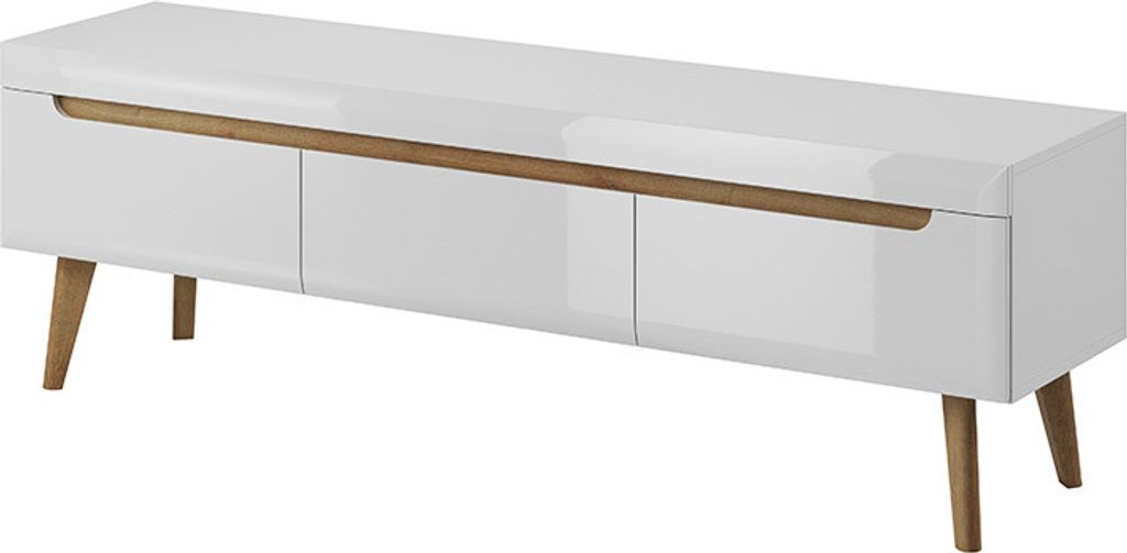 TV Schrank NORDI NRTV160 TV Lowboard Weiß / Weiß Hochglanz / Eiche Riviera