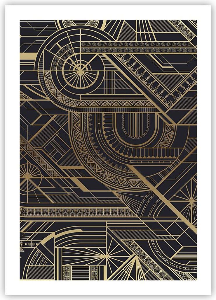 Poster - Poster ohne Rahmen - Ornament Gold Schwarz - 50x70 cm - Wand Bild - Wanddeko - Wandbilder - Kunstposter - Wandposter - Bilder - Kunstdruck...