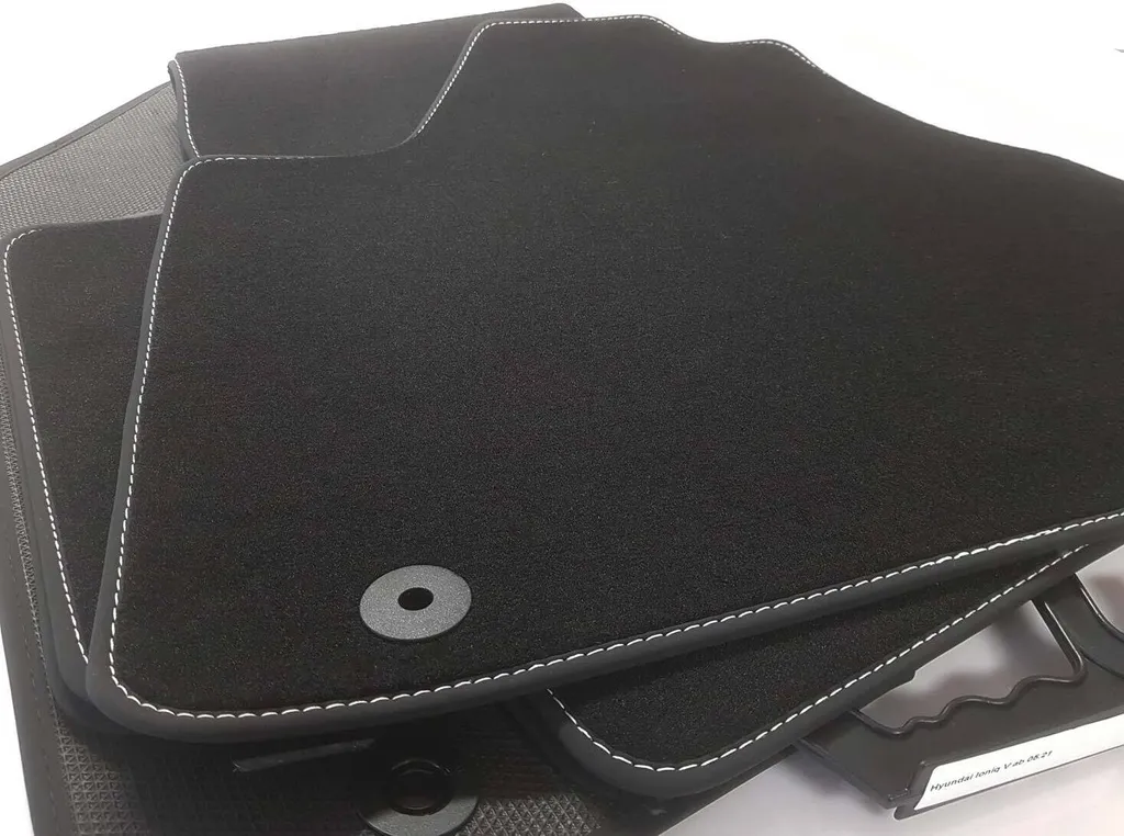 Tappetini per Hyundai Ioniq 5 V (dal 2021) Tappetini in moquette premium velours di qualità originale Tappetini per auto, cuciture decorative bianche, 4 pezzi