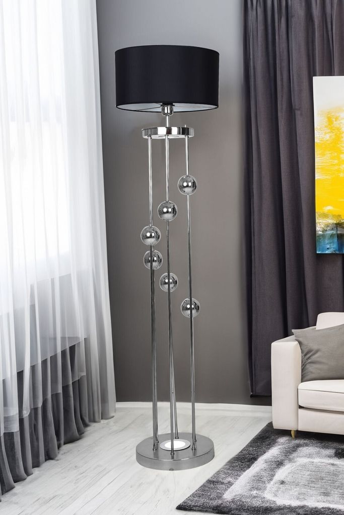 Opviq, Clichy - Black, Chrome, Stehlampen, Schwarz, Metall, Produktbild 