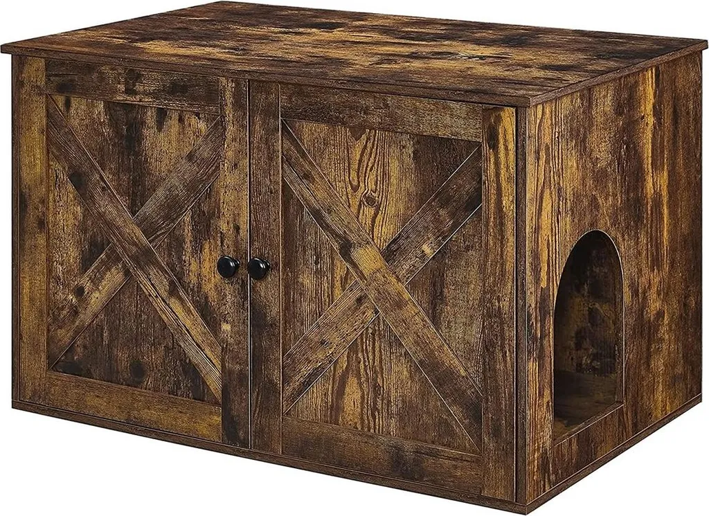 Meuble litière pour chat style rustique marron, cache-bac décoratif XL