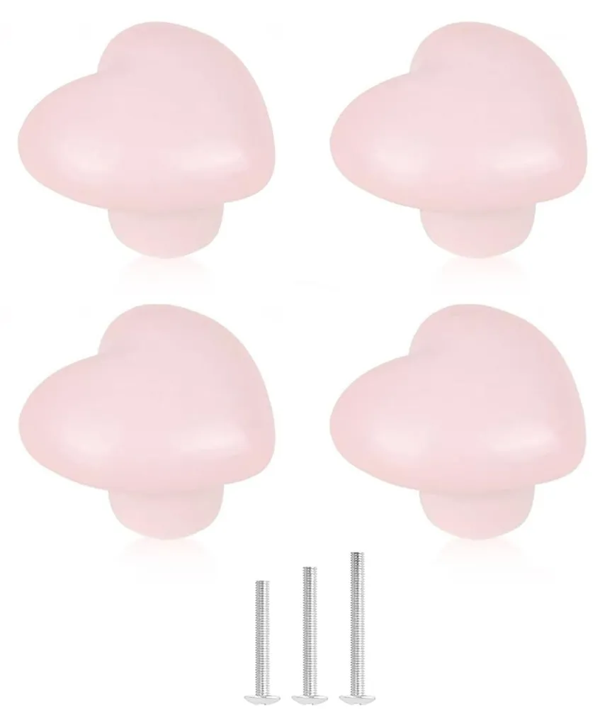 4 Poignées de tiroir en céramique rose pâle en forme de cœur déco