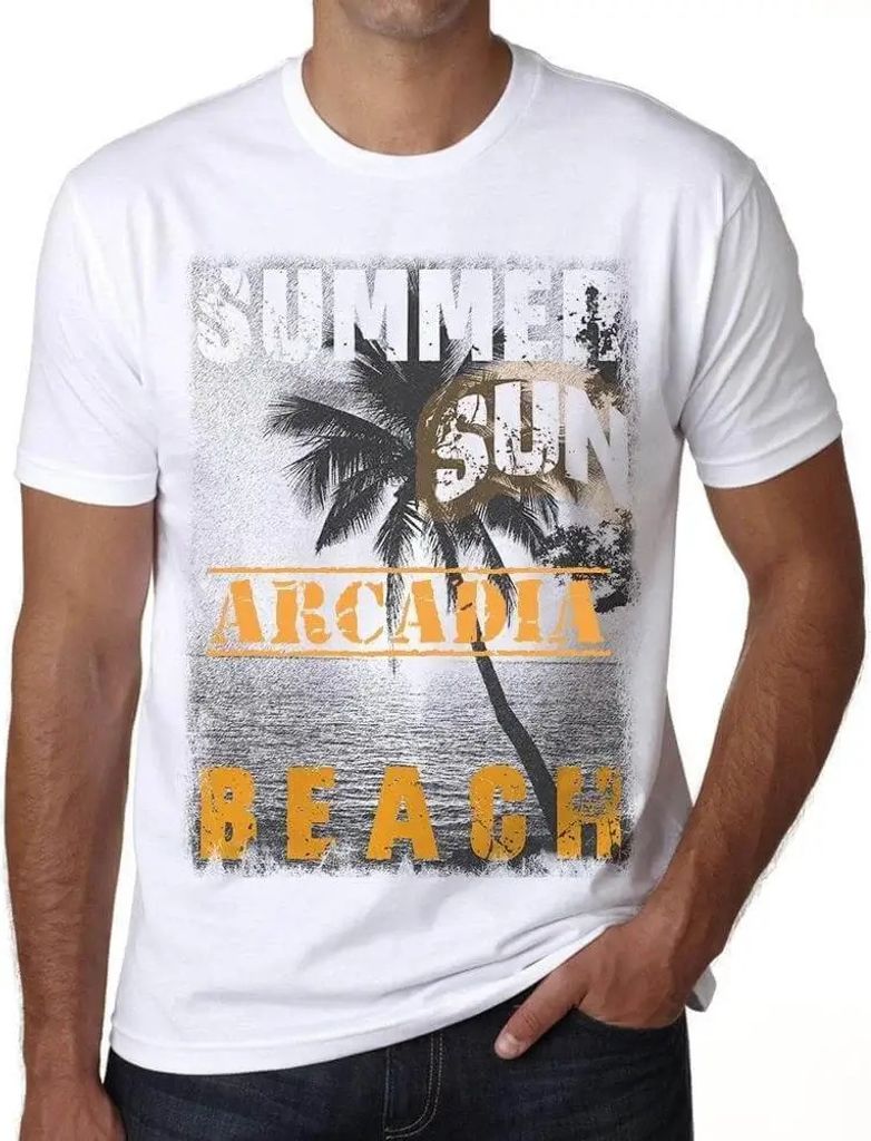 Herren Grafik T-Shirt Sonne Strand Meer Palmen Sommer in Arkadien – Sun, Beach, Sea, Palm, Summer In Arcadia – Öko-Verantwortlich Vintage Jahr...