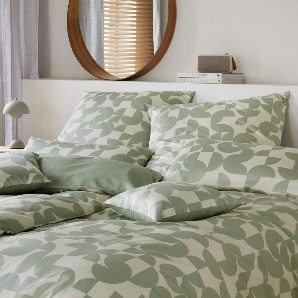 elegante Bettwäsche-Garnitur Mako-Satin Studio Graphic Farbe Wasabi Grün Größe 135x200+80x80