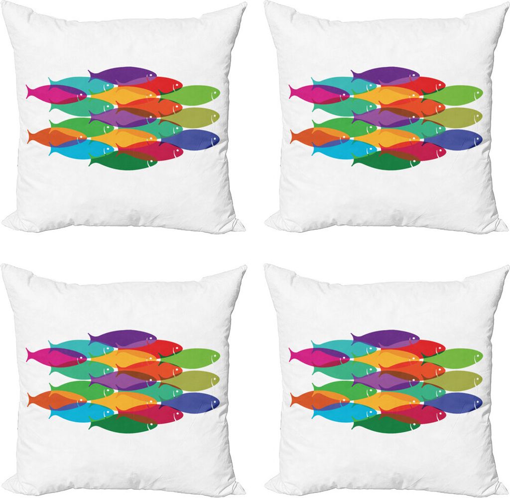 ABAKUHAUS Bunt Kissenbezug Set (4 Stück), Bunte Shoal Artwork, Moderner Doppelseitiger Digitaldruck, 60 cm x 60 cm, Mehrfarbig