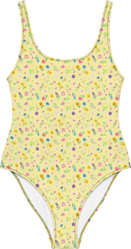 Mr. & Mrs. Panda Badeanzug Bunte Blumenwiese Größe XXXL - Gelb - Geschenk, Blumen Muster, Swimsuit, Flower Power, Damen-Einteiler, Strandmode, Ba...