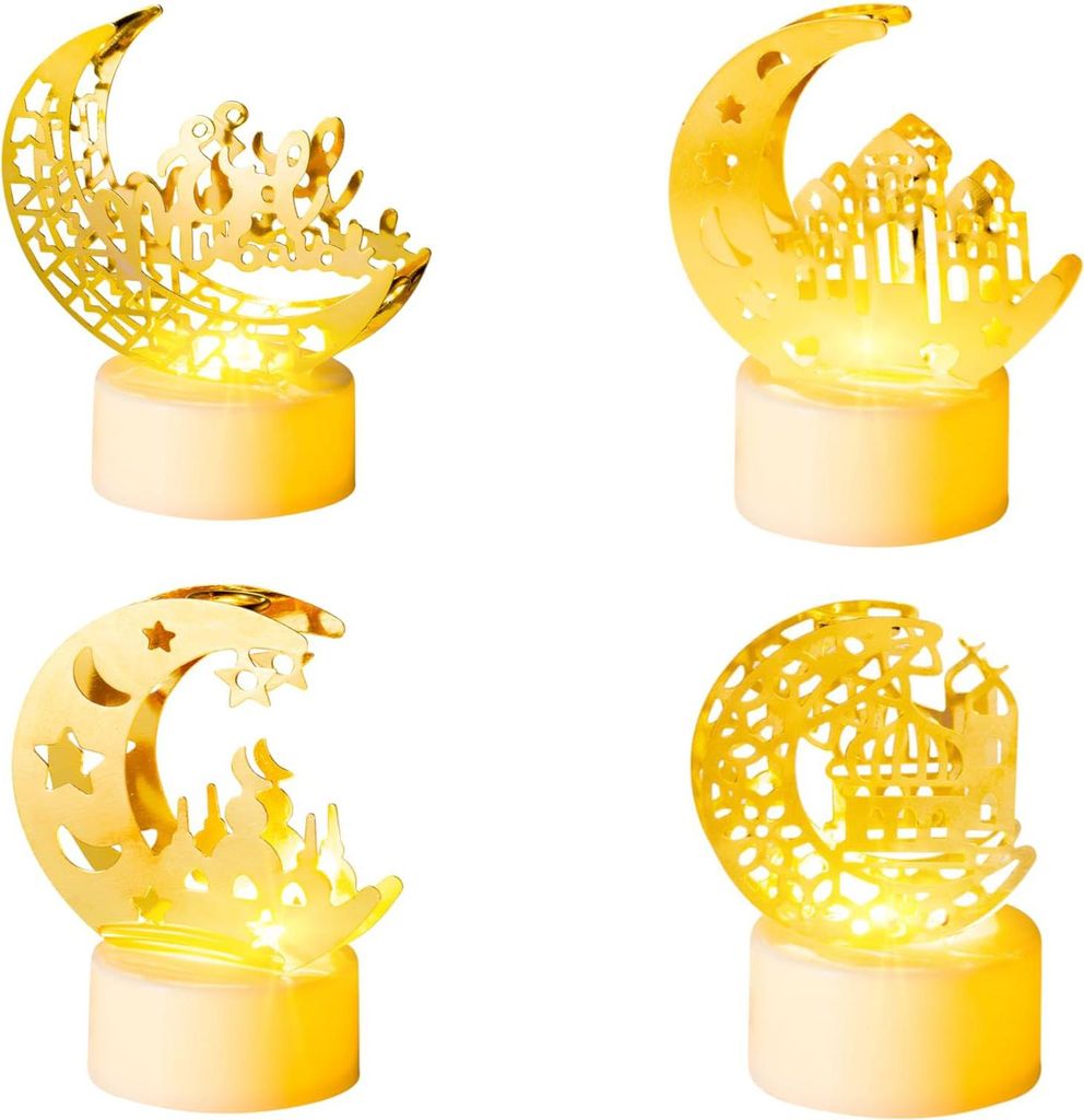 LED Kerzen Ramadan Dekoration Set 4 Stück Mond Sterne Gold Produktbild 