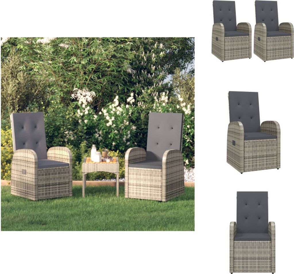 vidaXL Garten-Liegestühle 2 Stk. mit Auflagen Poly Rattan Grau - Gartenstühle