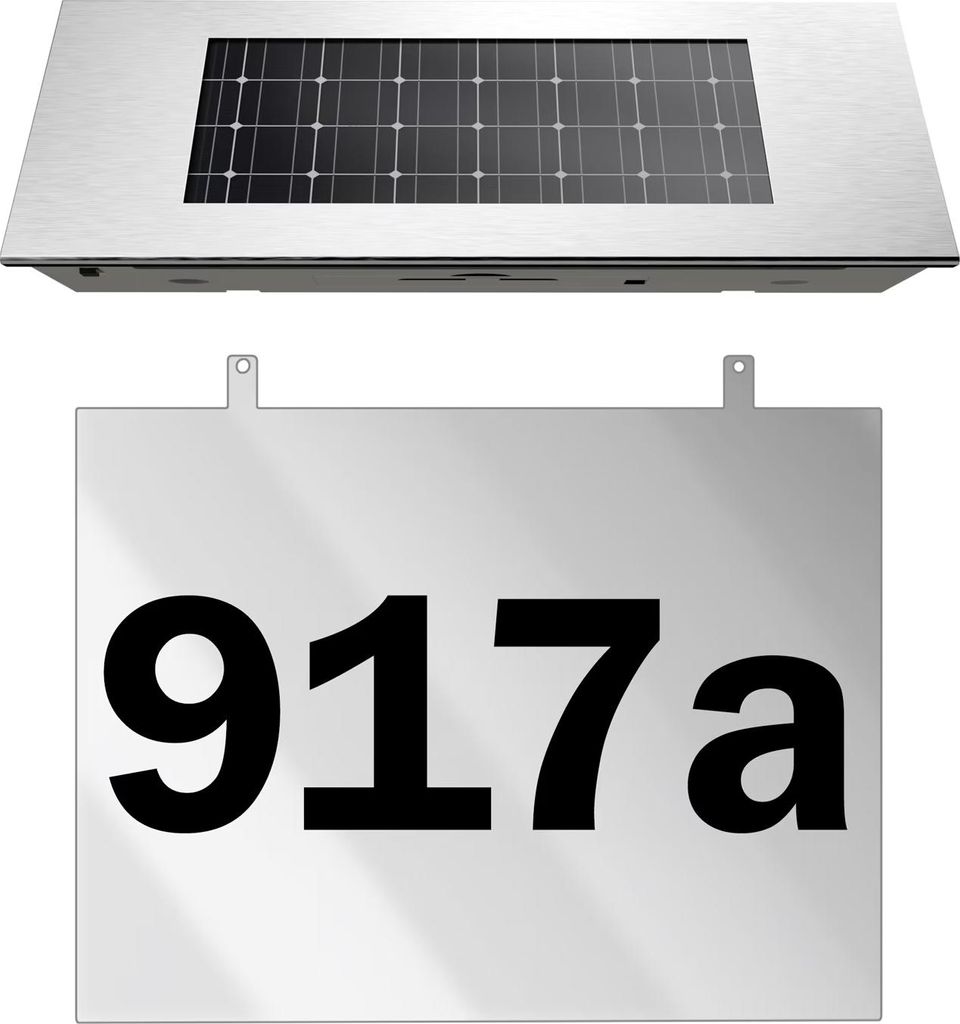DEUBA® Edelstahl Hausnummer Beleuchtet Solar 4 LEDs Produktbild 