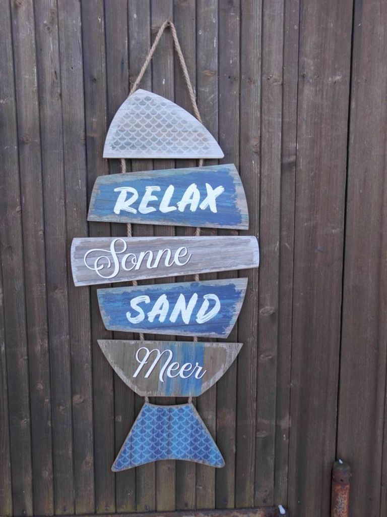 Kordel Geschenk 70 x 35 cm Sonne Sand Meer Relax /MDF a Schild Fisch 