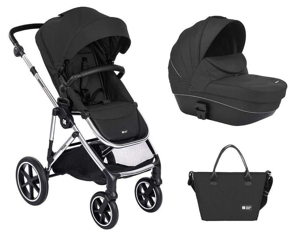 Kikkaboo Kinderwagen Thea 2 in 1 Babywanne, Wickeltasche, Fußabdeckung, Korb schwarz