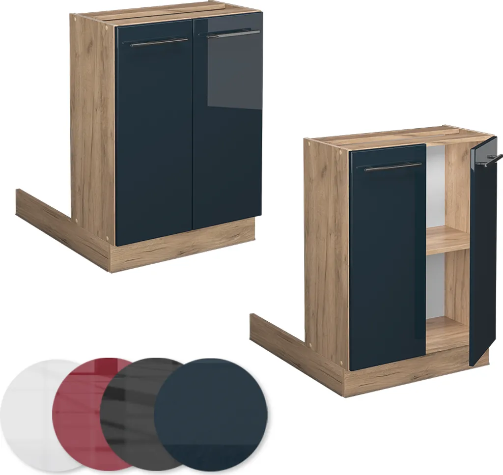 Vicco isola cucina Fame-Line, 60 cm senza piano di lavoro, Blu scuro lucido/Quercia dorata - 5