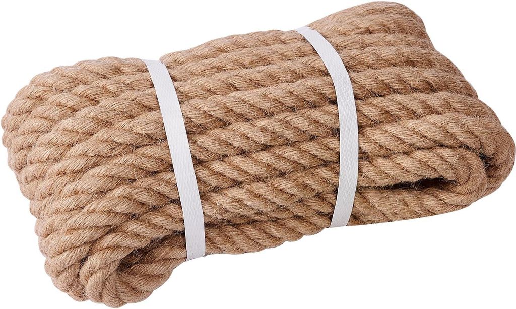 10 mm Juteseil, 10 m langes, 4-strängiges, naturbelassenes Hanfseil für Bastelarbeiten, DIY-Katzenkratzer, Gartenarbeit, Umreifung und Heimdekora...