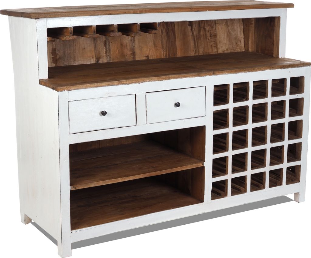 BARSCHRANK "PUREWOOD" | 150x110x55cm (BxHxT), Hausbar, Verkaufstresen | Farbe: 06 weiß-landhaus