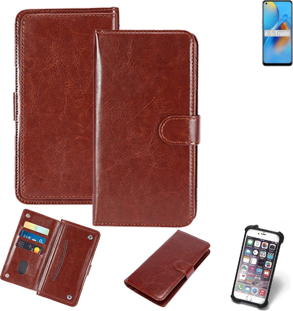 K-S-Trade 360° Hülle kompatibel mit Oppo F19 braun Kunstleder Case BookCase WalletCase Kunstlederederhülle Handyhülle, Rundumschutz Bumper (1x)