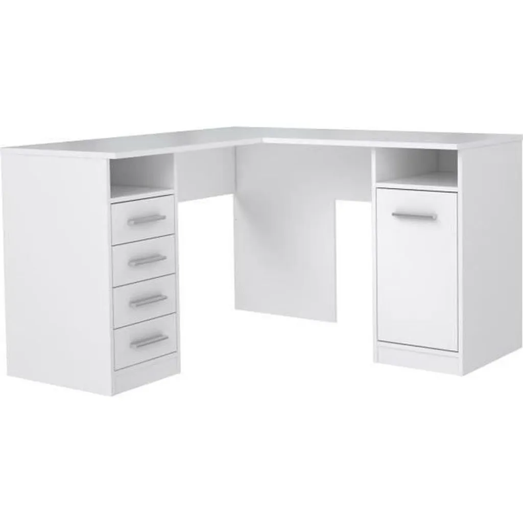 Bureau d'angle TOLEDE 4 Tiroirs Blanc : Design Ergonomique et Pratique