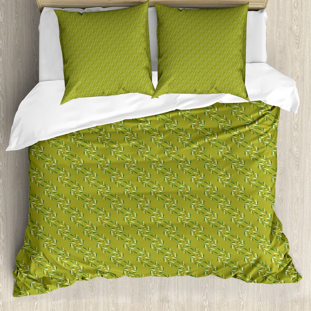 ABAKUHAUS Olive Bettbezug Set für Einzelbetten, Vegetation Blätter Budding, Milbensicher Allergiker geeignet mit Kissenbezug, 200 cm x 200 cm - 8...