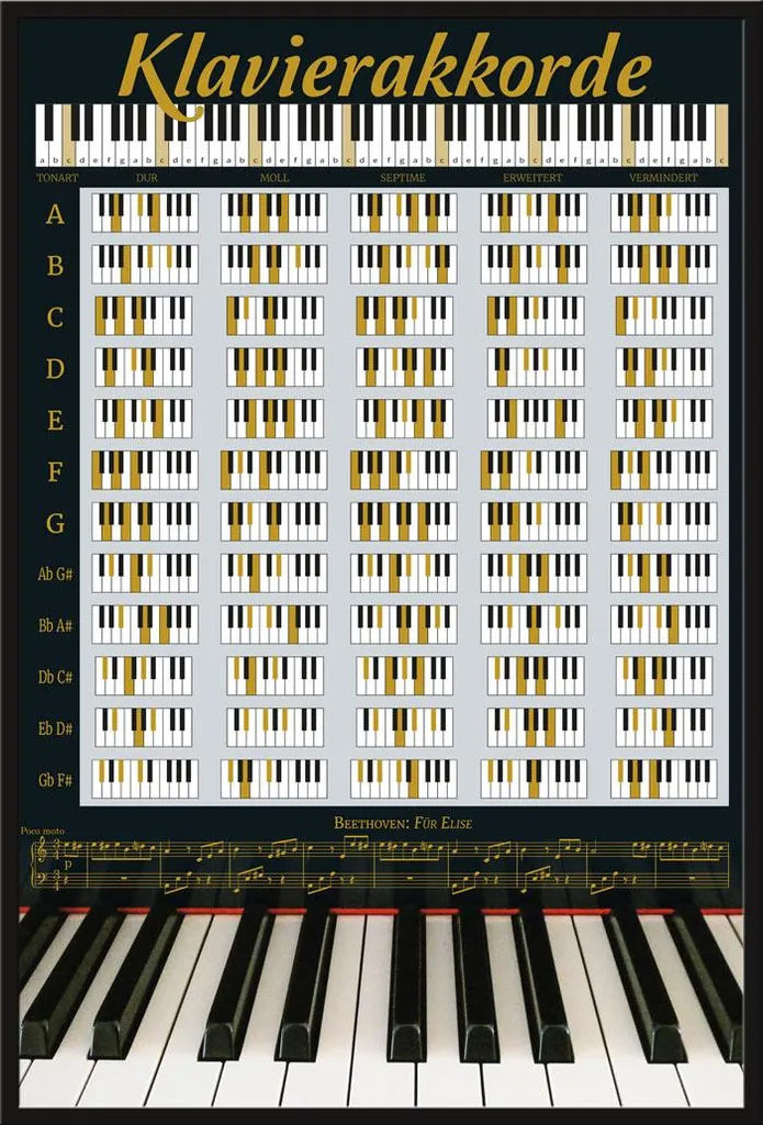 Affiche Piano Accords Noir et Or Shinsuke : Cadre Maxi Plastique et Verre