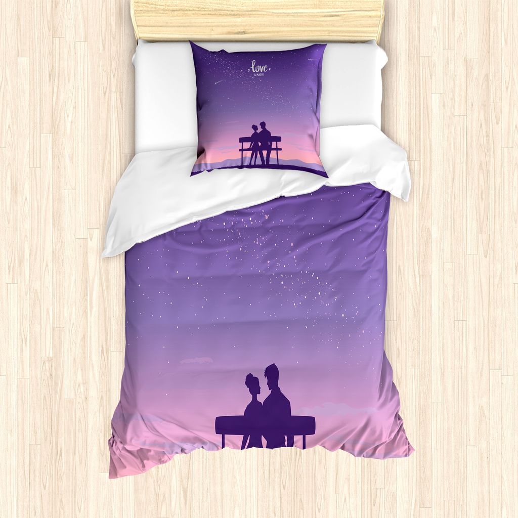 ABAKUHAUS Valentinstag Bettbezug Set für Einzelbetten, Paar auf Einer Bank, Milbensicher Allergiker geeignet mit Kissenbezug, 135 cm x 200 cm - 80...