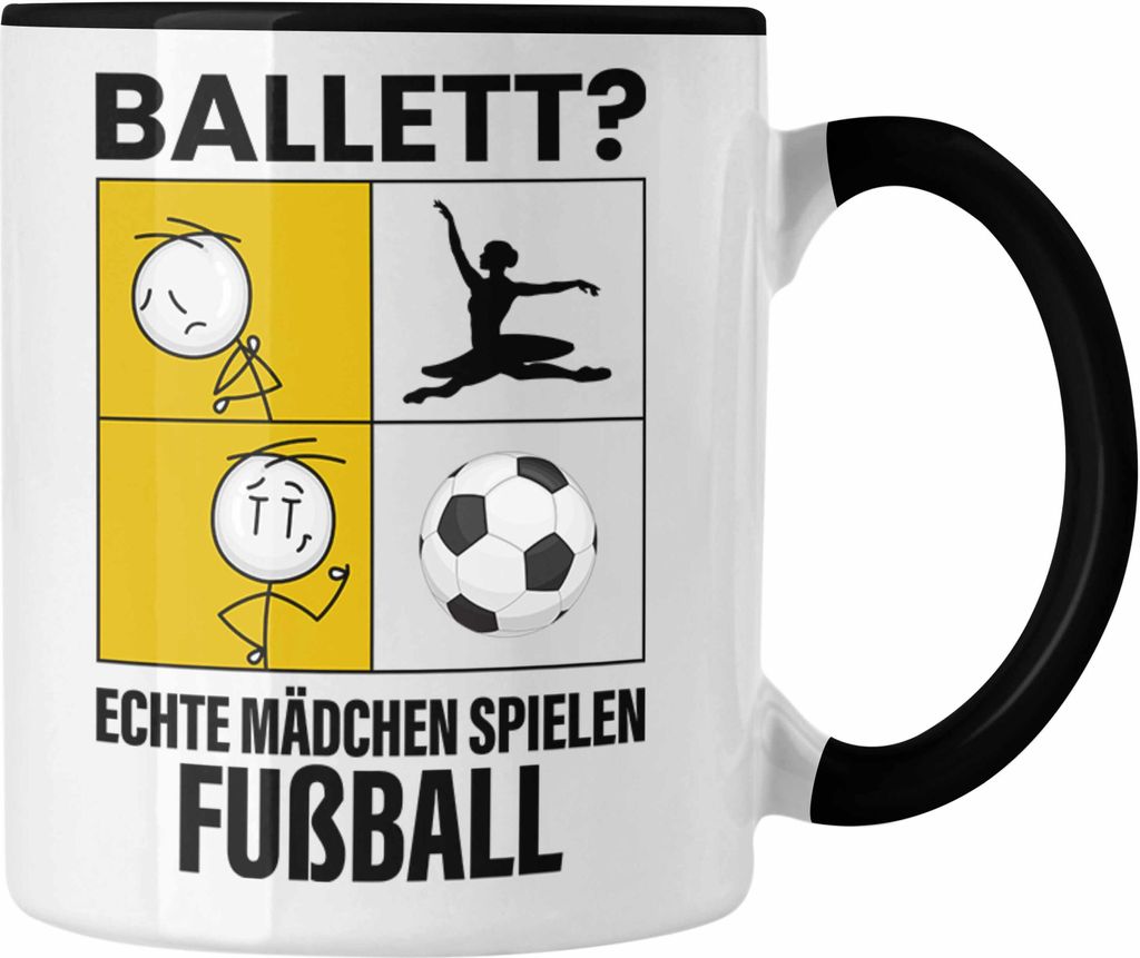 Trendation - Fußball Mädchen Tasse Sport Geschenk Frauen Echte Mädchen Spielen Fussball (Schwarz)