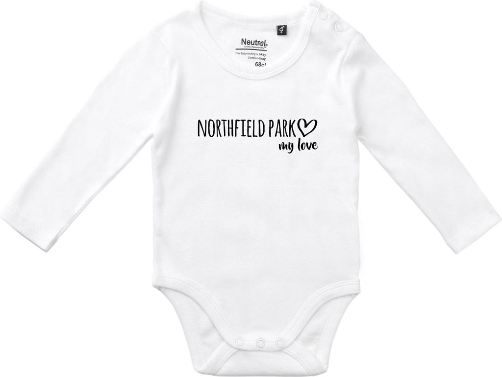 Huuraa Baby Body Northfield Park my love 74 White Baumwolle Fairtrade Langarmbody Geschenkidee