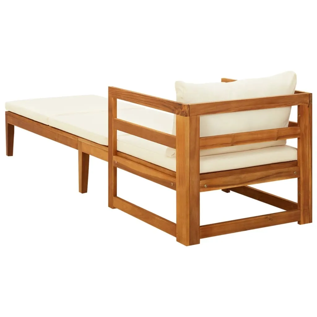 Bain de soleil acacia massif avec coussins moelleux blanc crème Luxe
