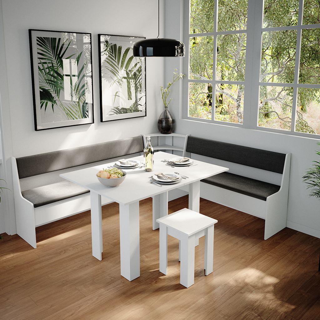 Eckbankgruppe Vicco Roman Weiß 210 x 180 cm mit Tisch, Model 34314