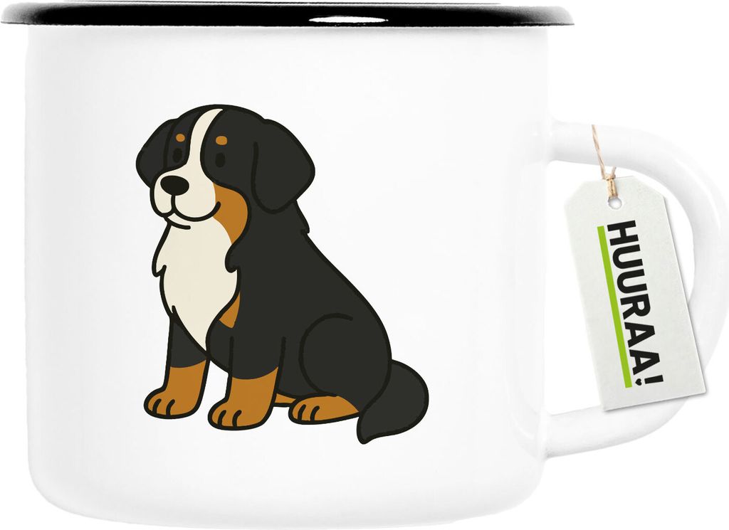 Huuraa Emaille Tasse Berner Sennenhund Comic Berner 300ml Vintage Campingbecher Geschenkidee