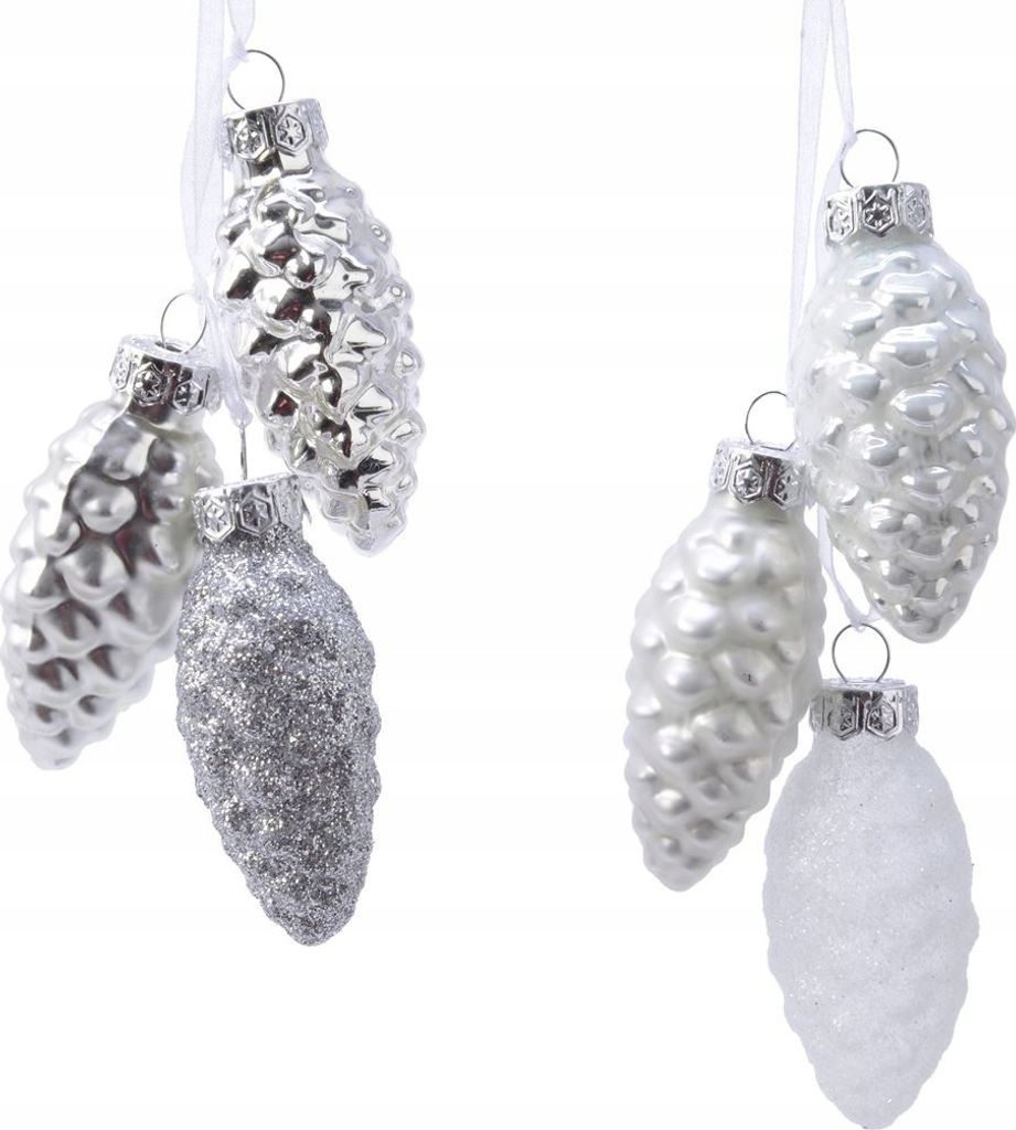 Dennenappel glas shiny,matt,glitter mixdia2.5cm x h.6cm
