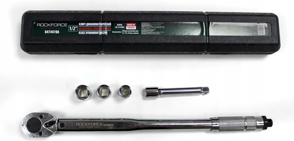 Clé TORQUE 1/2 robuste 40-210Nm avec cliquet réversible et accessoires