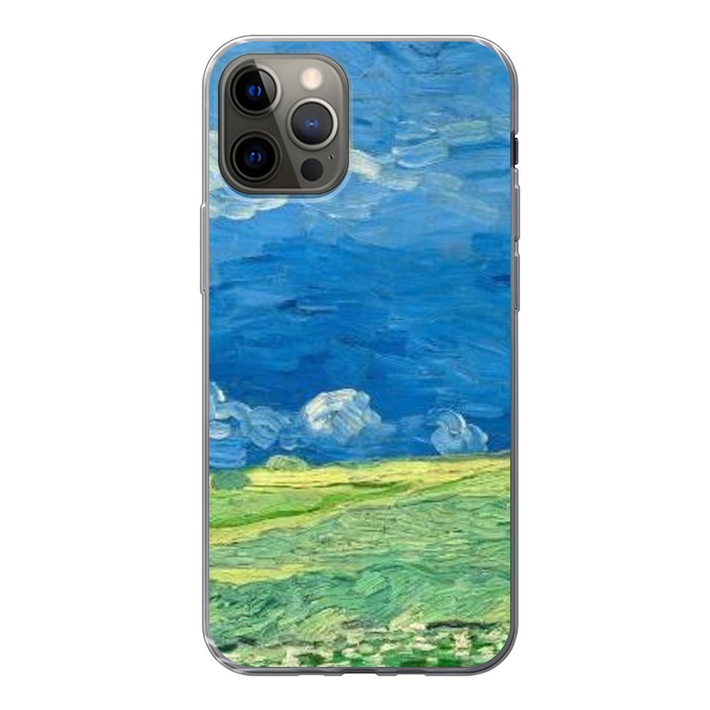 MuchoWow Handyhülle Schutzhülle Hülle für iPhone 12 Pro Weizenfeld unter Gewitterwolken - Vincent van Gogh Silikon Softcase Handy Hülle - Ab...