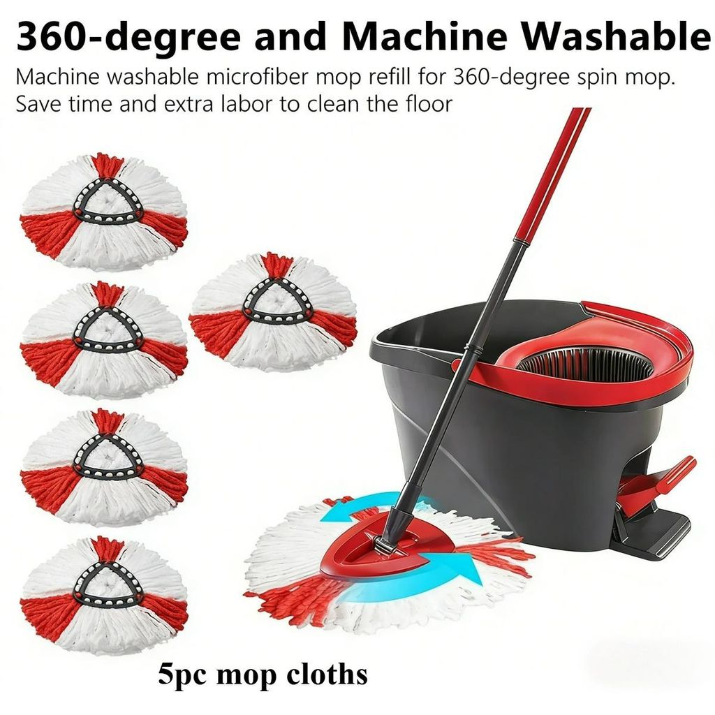 5 Stück 2in1 Ersatz-Moppköpfe, 360 drehbarer Bodenwischer,Mikrofaser-Wischmopp für Vileda TurboEasyWring Spin Mop, für O-Zeder.