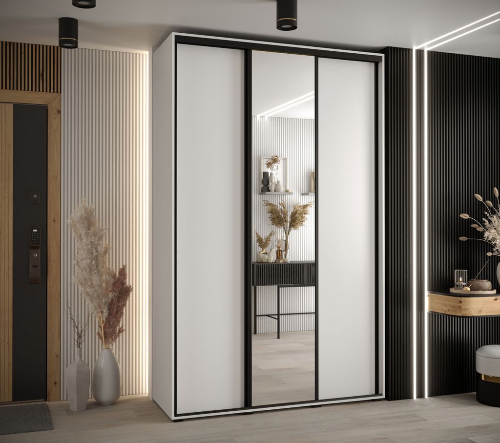 Kleiderschrank ASIRI 3 - 150/45 cm, weiß/schwarz