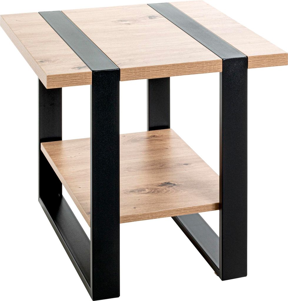 HAKU Beistelltisch Eiche hell, schwarz - Metall, Spanplatte, B/H/T: 45x45x45 cm