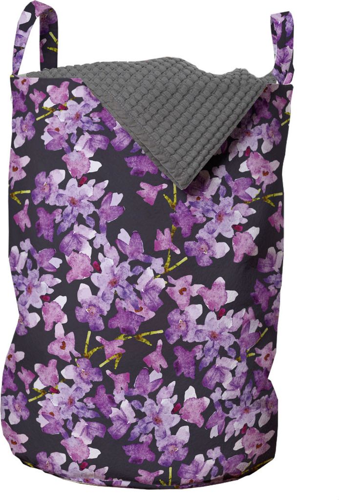 ABAKUHAUS Aquarell Wäschesack, Pinsel Sommer Flora, Wäschekorb mit Griffen Kordelzugverschluss für Waschsalons, 33 cm breit x 49 cm hoch, grau V...