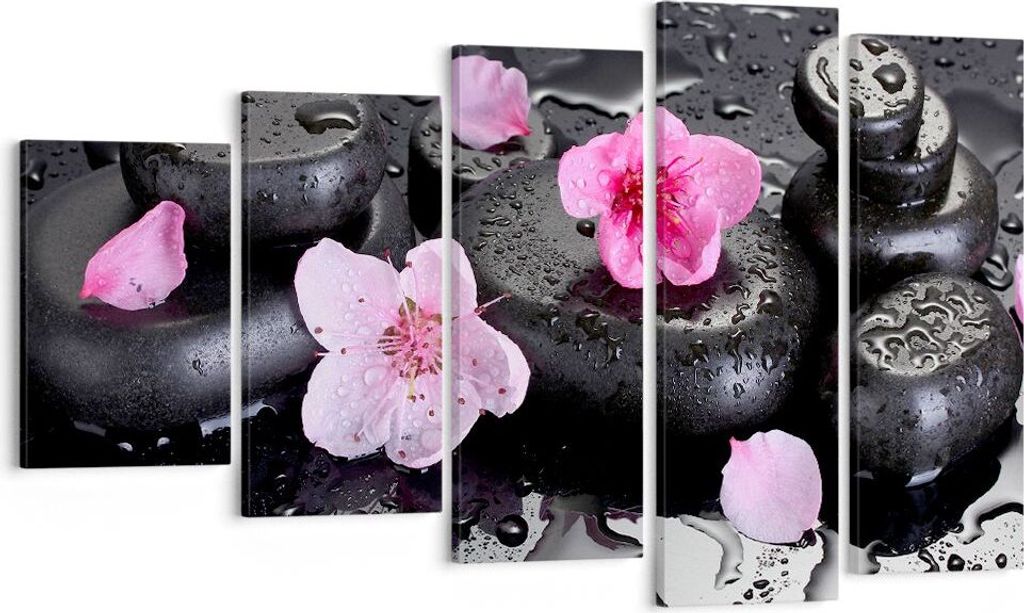 Bild auf Leinwand - Leinwandbild - Blumen Steine Tropfen Produktbild 