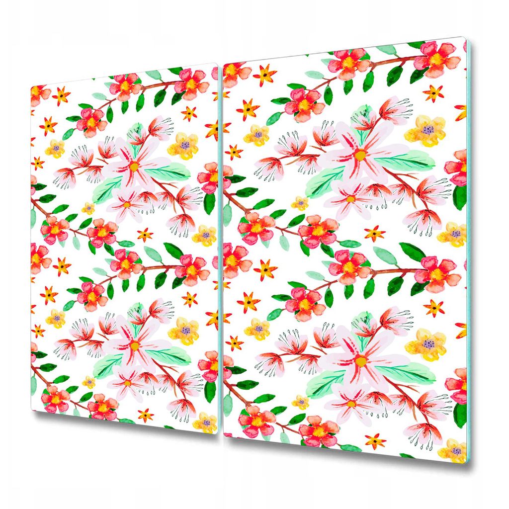 Küchenplatte - Schneidebrett Glas - Herdabdeckung - 2x 30x52 cm - Gartenblumen
