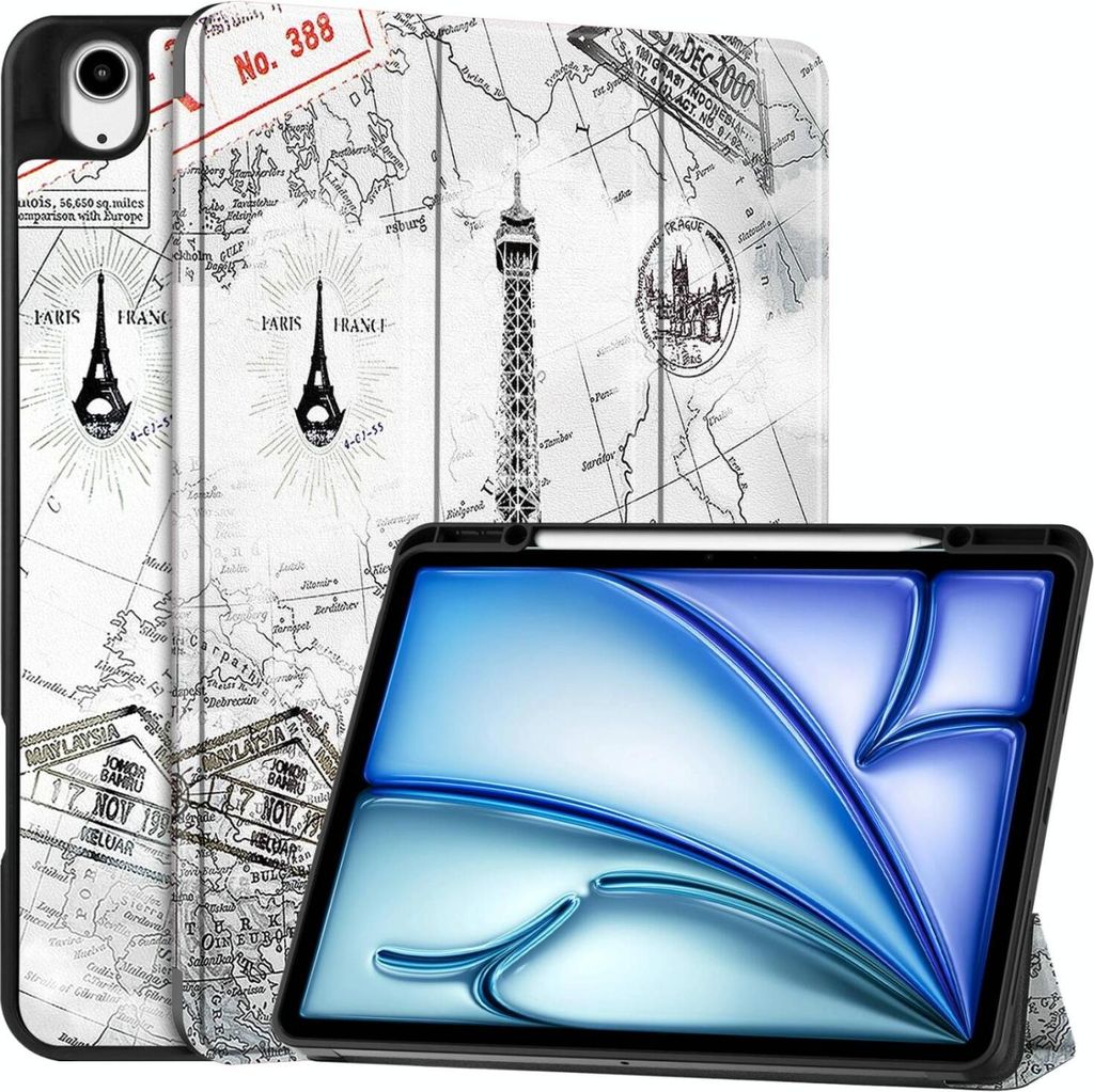 Mobigear Tri-Fold iPad Air 13 Zoll (2026) Hülle Klapphülle + Stifthalter - Eiffel Tower