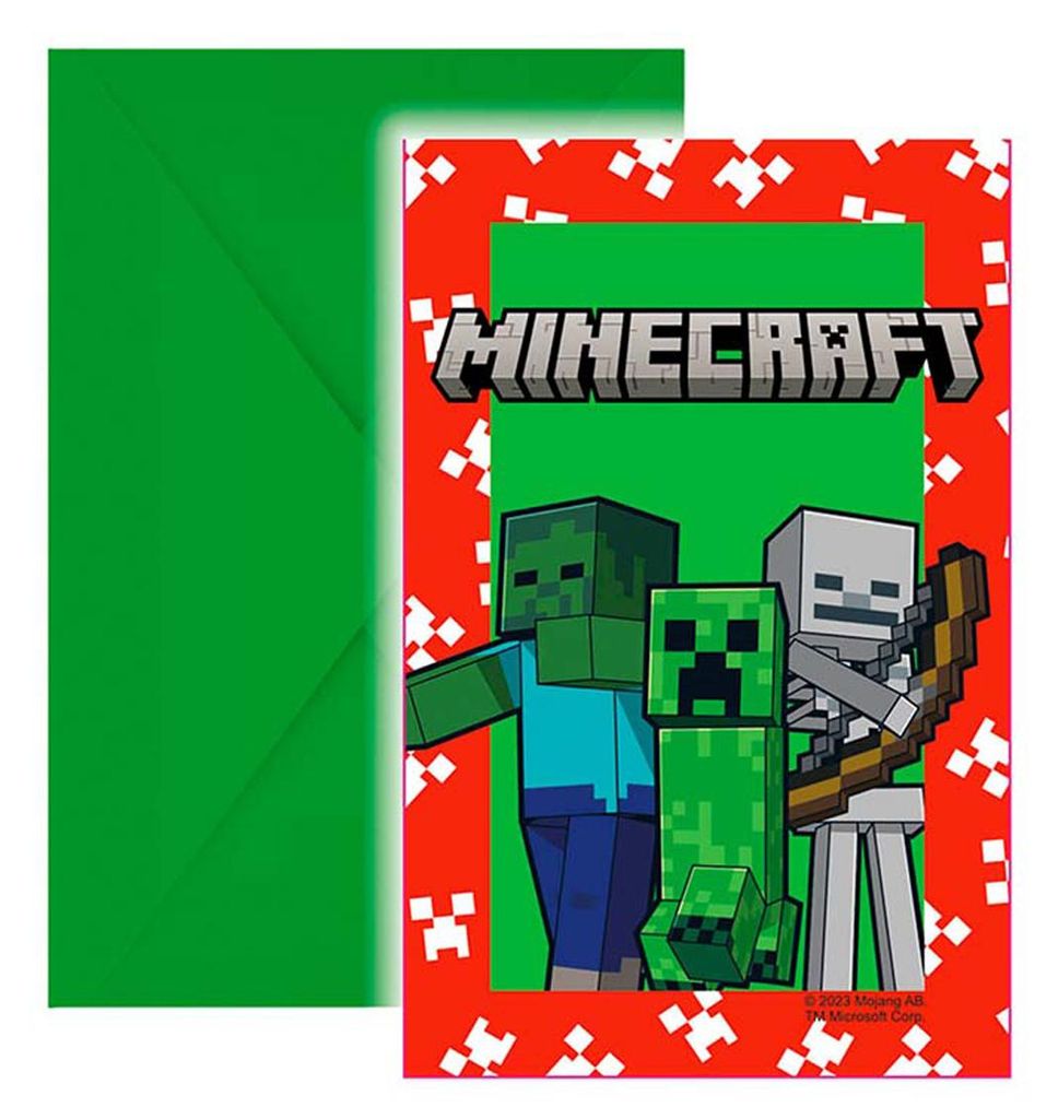 Minecraft Party 6 pozvánek a obálek Obrázek produktu 