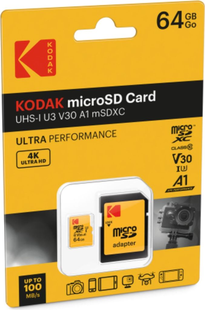 The image shows the retail packaging of a Kodak microSD card.