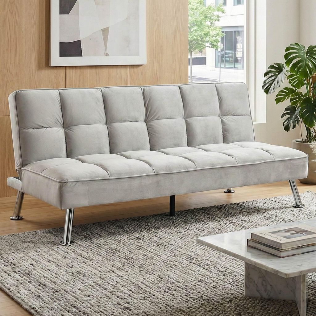 Sofa HWC-K21, Klappsofa Couch Schlafsofa, Nosagfederung Schlaffunktion Liegefläche 181x107cm Samt, grau