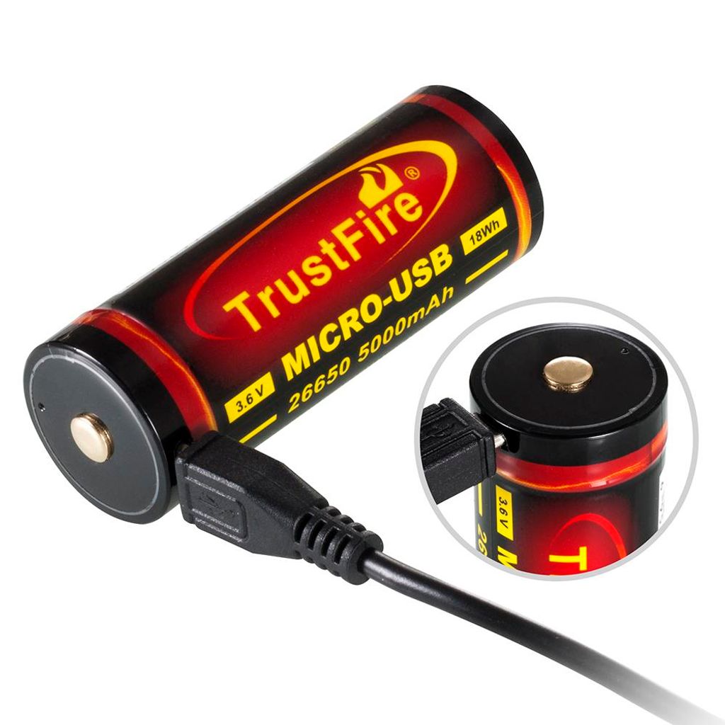 26650 5000mAh baterie s ochranou PCB - dobíjení přes USB Obrázek produktu 