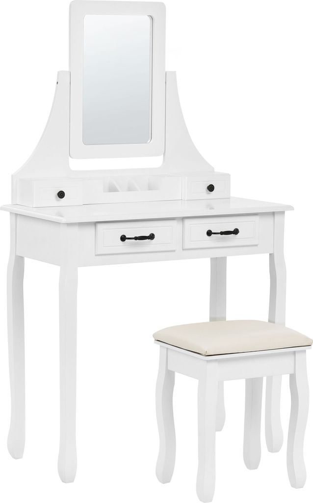 BELIANI Schminktisch Weiß 139 x 40 x 80 cm Hocker, Kippbarer Spiegel 4 Schubladen 5 Fächer Schlafzimmer Wohnzimmer Aufbewahrung Kosmetika